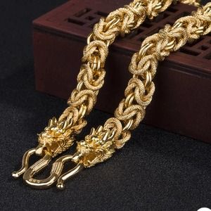 Gold 24K GP Unisex Dragon Head Necklace